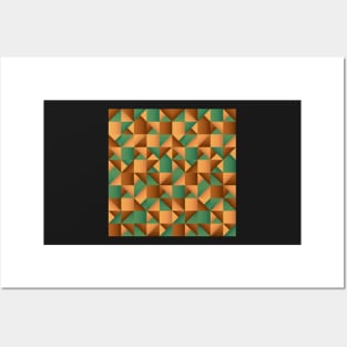 Copper and Green Geometric Pattern Posters and Art